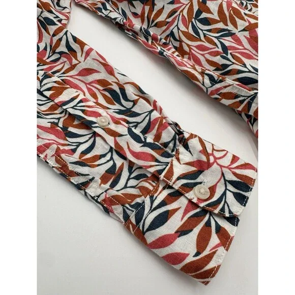 Lands' End Women's M 10-12 Linen A-Line Long Sleeve Tunic Top Ivory Multi Leaves - Picture 8 of 16